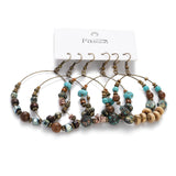 Vintage Circle Dangle Earrings Antique Plated Turquoises Beads Ethnic Jewelry