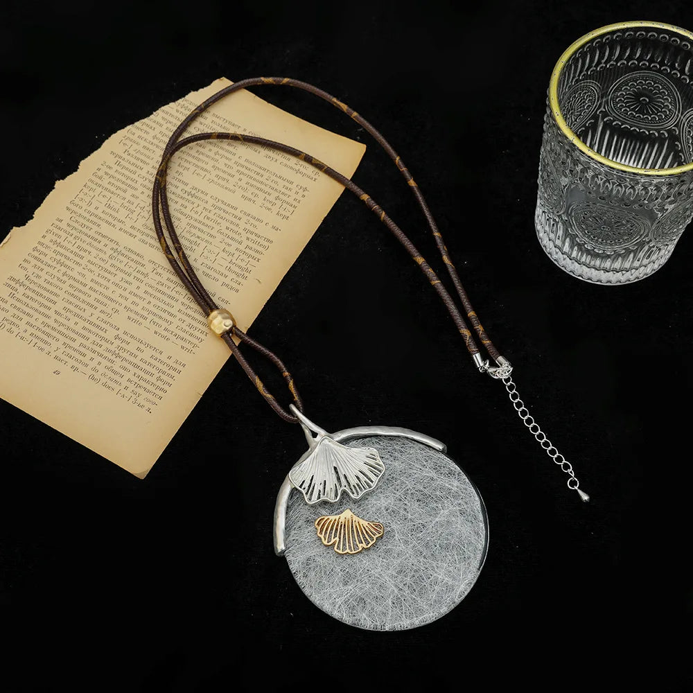 Vintage Stone Necklace with Leaf Pendant Jewelry for Women