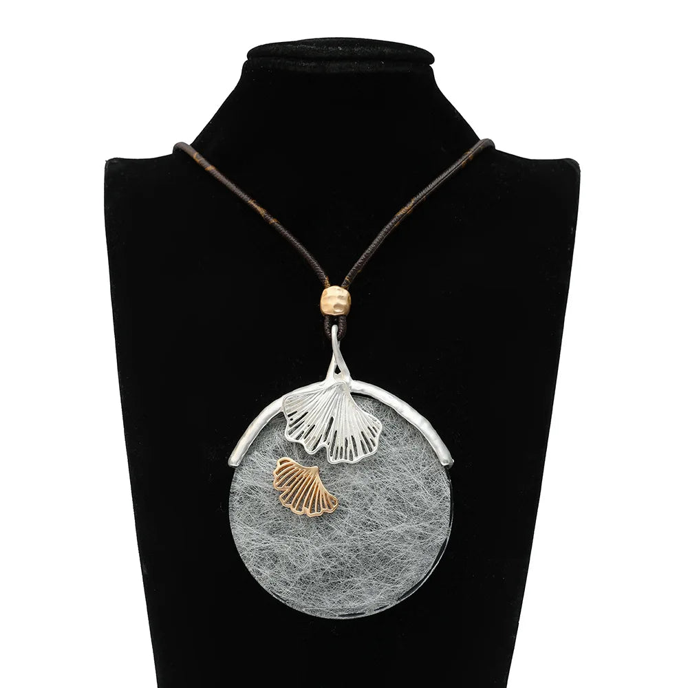Vintage Stone Necklace with Leaf Pendant Jewelry for Women