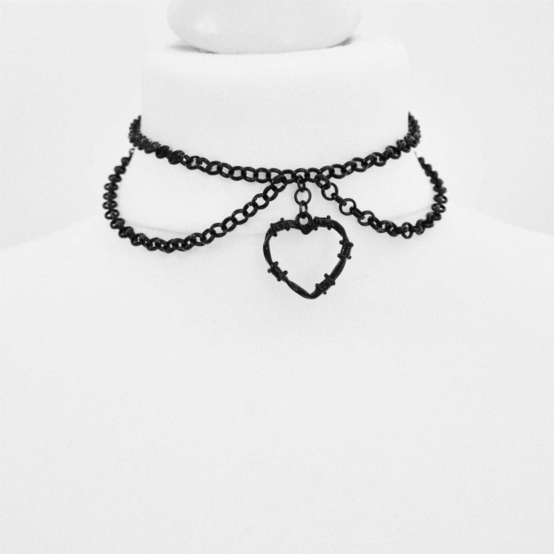 Vintage Barbed Wire Chokers Necklace Heart Pendant Earrings