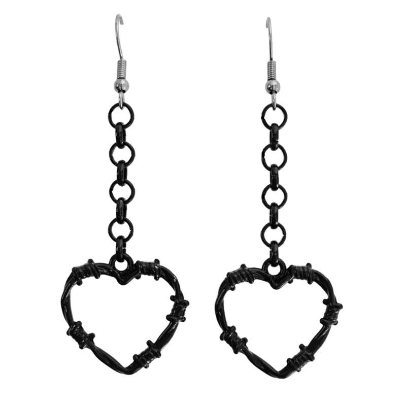 Vintage Barbed Wire Chokers Necklace Heart Pendant Earrings