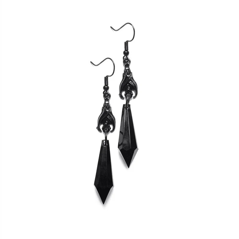 Vintage Bat Earrings Red Crystal Teardrop Gothic Jewelry Gift For Women