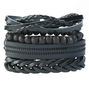 Vintage Bead Bracelet Men Triangle Leather Wide Wrap Jewelry