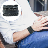 Vintage Bead Bracelet Men Triangle Leather Wide Wrap Jewelry