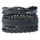 Vintage Bead Bracelet Men Triangle Leather Wide Wrap Jewelry