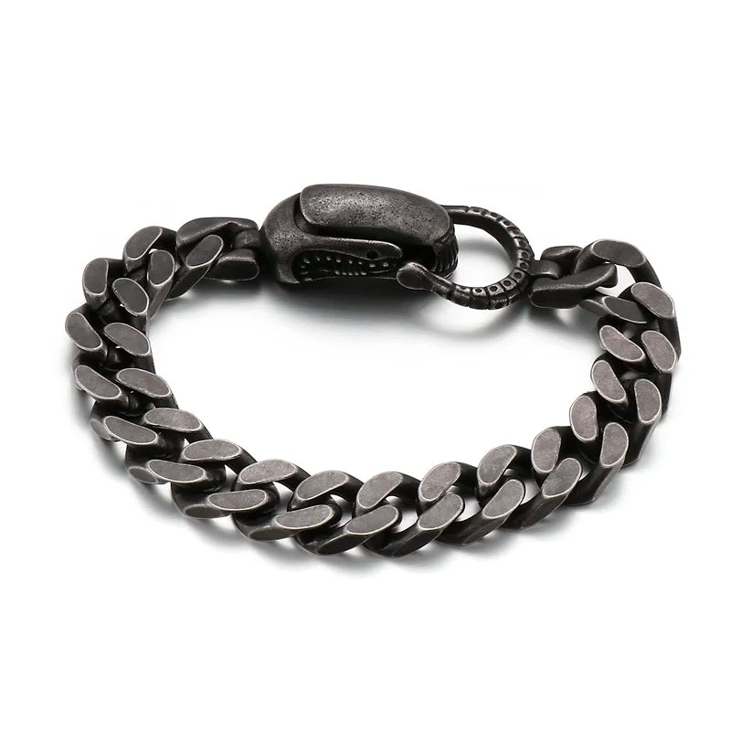 Vintage Bracelet Lock High Stainless Steel Men's Punk Boiled Smooth Link Chain
