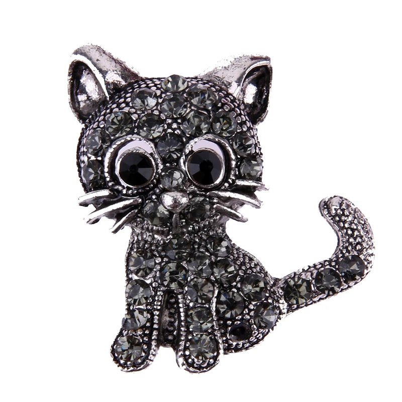 Vintage Crystal Cat Brooch Pins 28x31x3mm Women Brooch