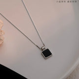 Vintage Crystal Square Pendant Necklace Women Kpop Retro Zircon Charms Box Chain