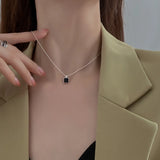 Vintage Crystal Square Pendant Necklace Women Kpop Retro Zircon Charms Box Chain