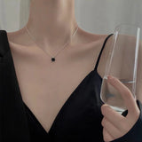 Vintage Crystal Square Pendant Necklace Women Kpop Retro Zircon Charms Box Chain