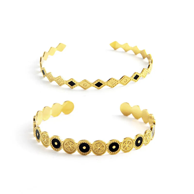 Adjustable Geometric Enamel Bangle Stainless Steel Waterproof Jewelry