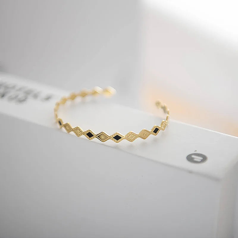 Adjustable Geometric Enamel Bangle Stainless Steel Waterproof Jewelry
