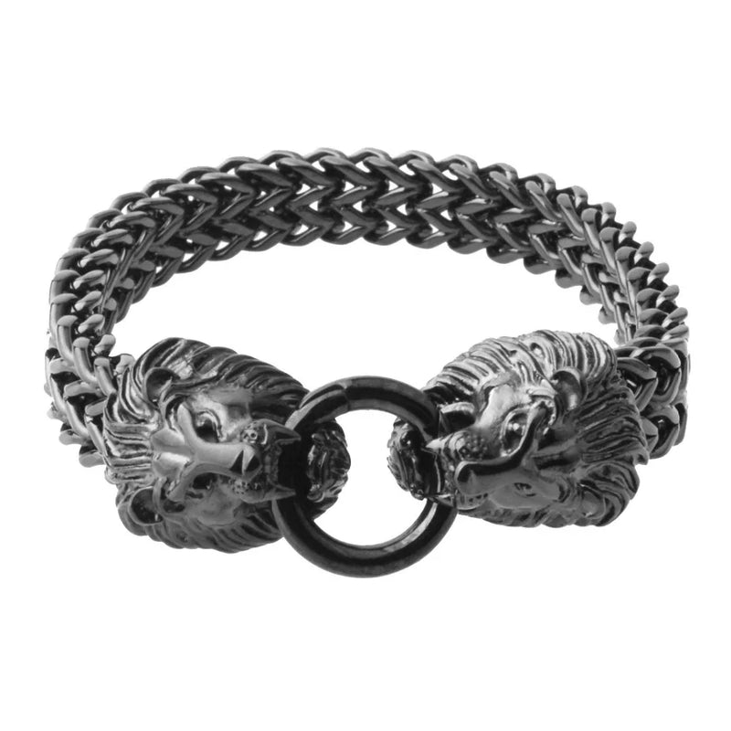 Vintage Lion Head Stainless Steel Bracelet Men 12mm Wide Link