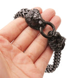 Vintage Lion Head Stainless Steel Bracelet Men 12mm Wide Link
