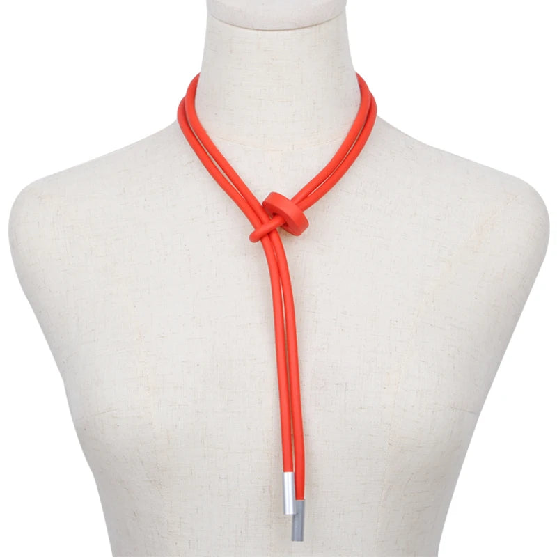 Vintage Long Rubber Necklace Current Adjustable Women Statement Necklace