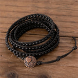 Vintage Matte Agate Beads Leather Wrap Bracelet Boho Stone Cuff