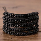 Vintage Matte Agate Beads Leather Wrap Bracelet Boho Stone Cuff