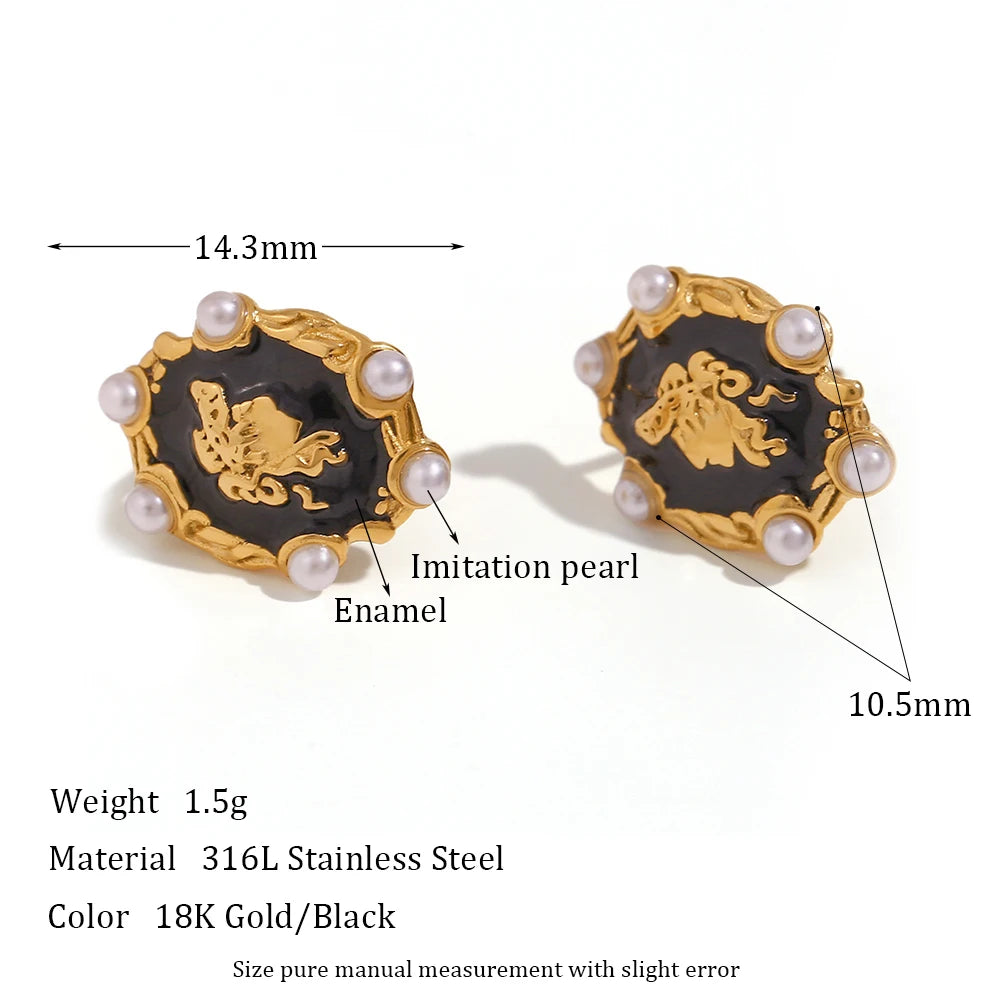 Vintage Oval Shape Pearl Portrait Stud Earring Jewelry For Ladies