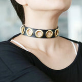 Vintage PU Leather Round Rivet Choker Collar Necklace