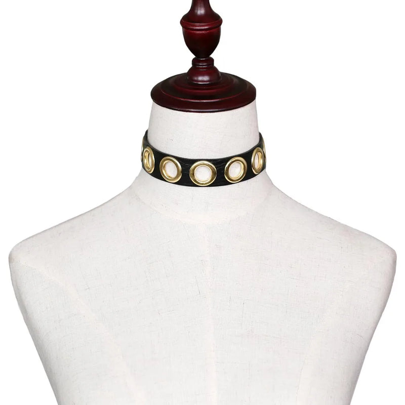 Vintage PU Leather Round Rivet Choker Collar Necklace