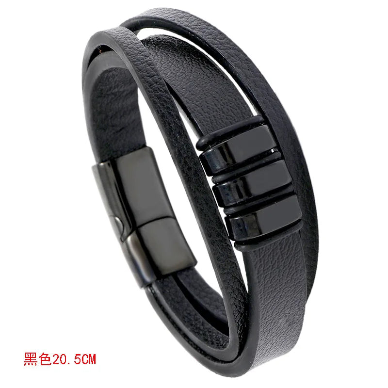 Vintage PU Stainless Steel Men's Leather Bracelet with Magnet Clasp