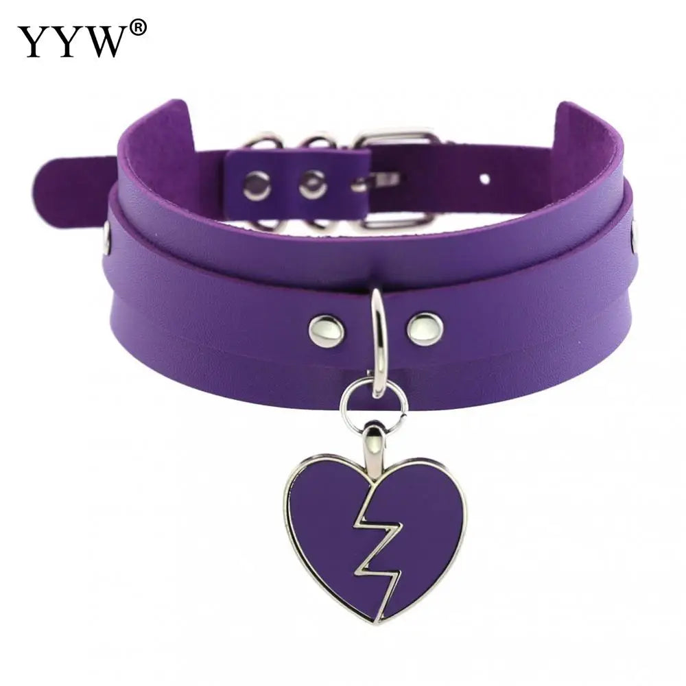 Vintage Punk Heart Choker Collar Leather Necklace for Women Girls