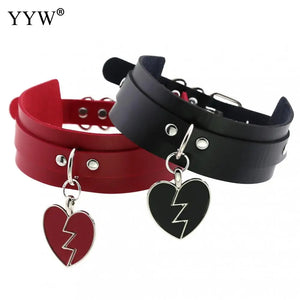 Vintage Punk Heart Choker Collar Leather Necklace for Women Girls