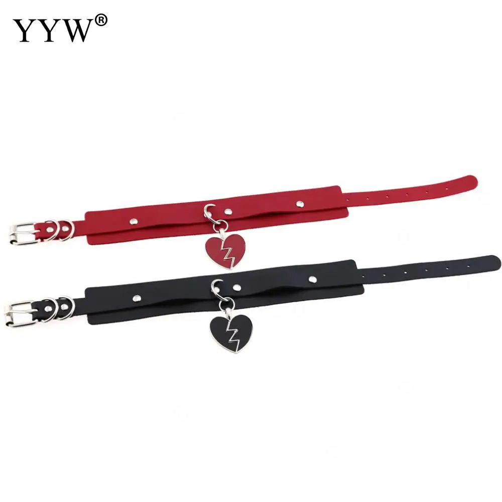 Vintage Punk Heart Choker Collar Leather Necklace for Women Girls
