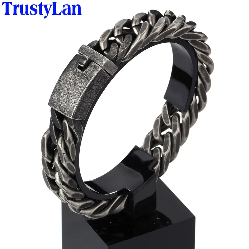 Vintage Stainless Steel Bracelet Men 12/15MM Thick Chain Link Mens Bracelets