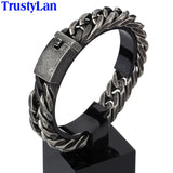 Vintage Stainless Steel Bracelet Men 12/15MM Thick Chain Link Mens Bracelets