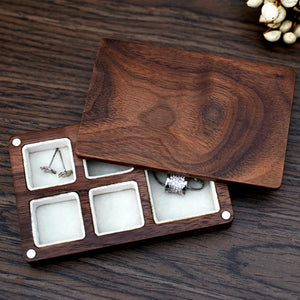 Vintage Walnut Wood Personalized Jewelry Box Necklace Ring Display