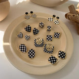 Vintage Metal Acrylic Checkerboard Earrings Geometric Heart Square Pendant