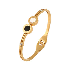 Vintage Tri-Color CZ Rhinestone Steel Bangle Bracelets