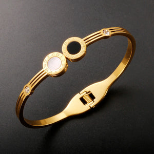 Vintage Tri-Color CZ Rhinestone Steel Bangle Bracelets