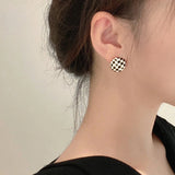 Vintage Plaid Geometric Round Heart Clip-on Earrings for Women