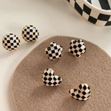 Vintage Plaid Geometric Round Heart Clip-on Earrings for Women
