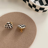 Vintage Plaid Geometric Round Heart Clip-on Earrings for Women