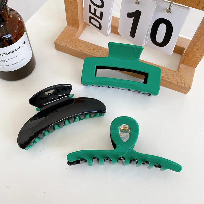 Vintage Green Geometric Acetate Hair Clips Claw for Women Hairpin