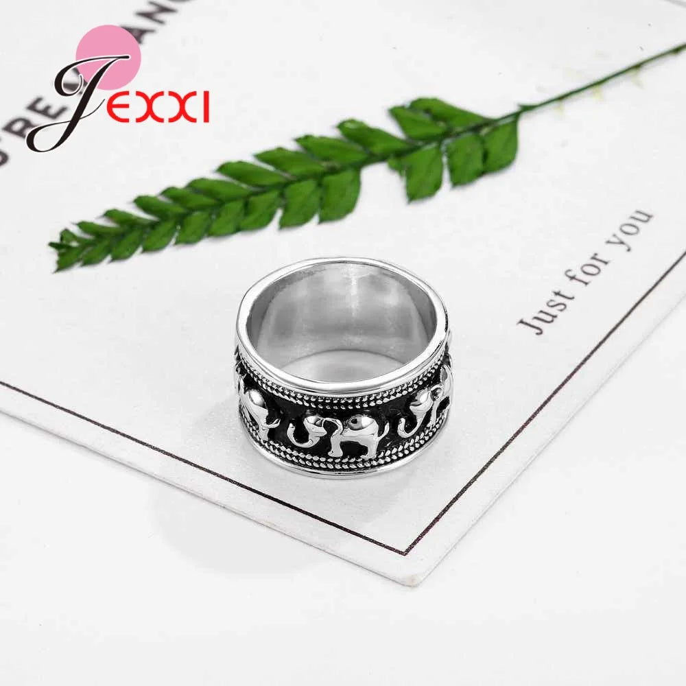 Vintage 925 Sterling Silver Elephant Shape Engagement Rings For Wedding