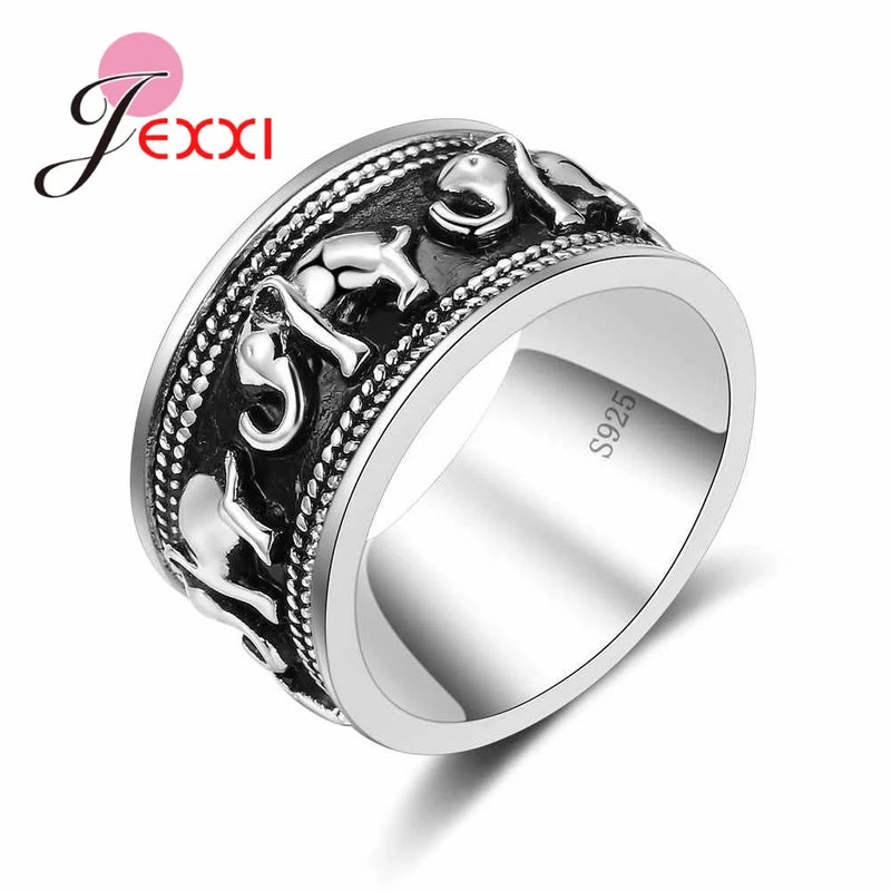 Vintage 925 Sterling Silver Elephant Shape Engagement Rings For Wedding