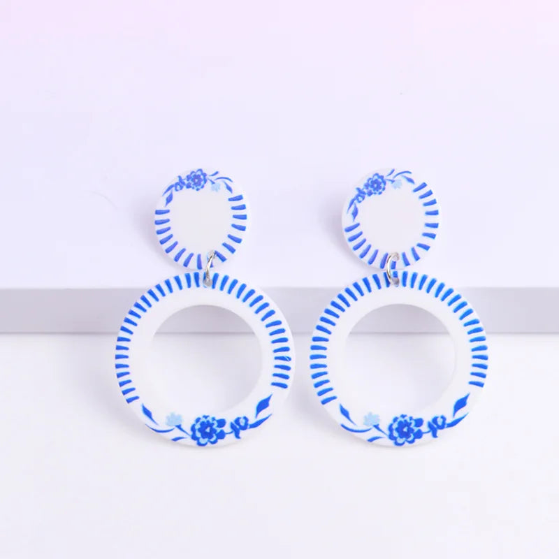 Vintage Porcelain Acrylic Drop Earrings