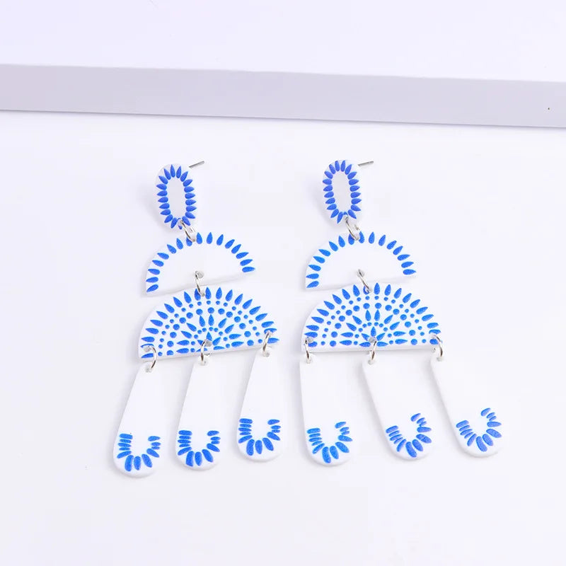 Vintage Porcelain Acrylic Drop Earrings