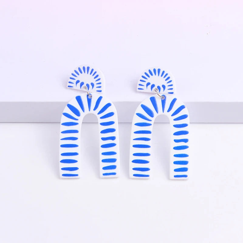 Vintage Porcelain Acrylic Drop Earrings