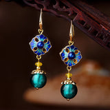 Vintage Cloisonne Flower Drop Earrings Ethnic Jewelry