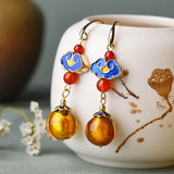 Vintage Cloisonne Flower Drop Earrings Ethnic Jewelry