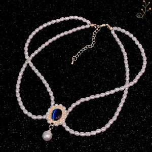 Vintage Crystal Choker Necklace Double Layer Pearl Wedding Jewelry