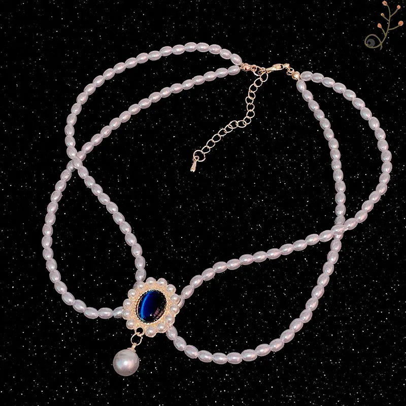Vintage Crystal Choker Necklace Double Layer Pearl Wedding Jewelry