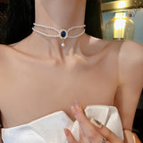 Vintage Crystal Choker Necklace Double Layer Pearl Wedding Jewelry