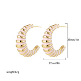 Vintage Enamel Croissant Hoop Earrings Stainless Steel C Shape Party Jewelry
