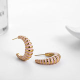 Vintage Enamel Croissant Hoop Earrings Stainless Steel C Shape Party Jewelry